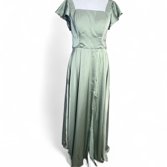 NWT Elegant 8 sage Green Evening Gown lace up back slit bridesmaids formal - Picture 5 of 9